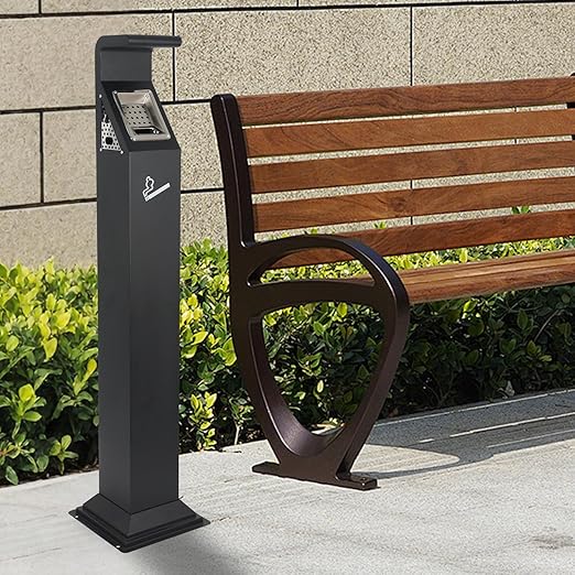 46.5” Outdoor Vertical Trash Bin, Stainless Steel Commercial Trash Receptacle with Inner Bucket, Waterproof Trash Bin Container for Outside, Standing Trash Can for Home Office Hotel Patio