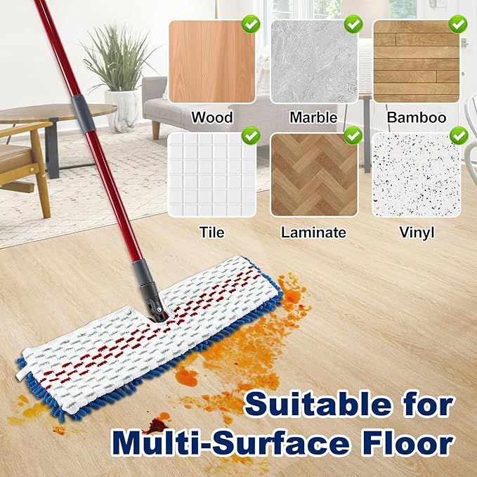 4 Pack Mop Replace Head for Ocedar Hardwood Floor'n More 3-Action Flip Mop,Mop Heads Replacements for Dry Wet Use,Chenille&Microfiber Double Sided Mop Refills,Reusable Mop Pad for Multi Surface Floor