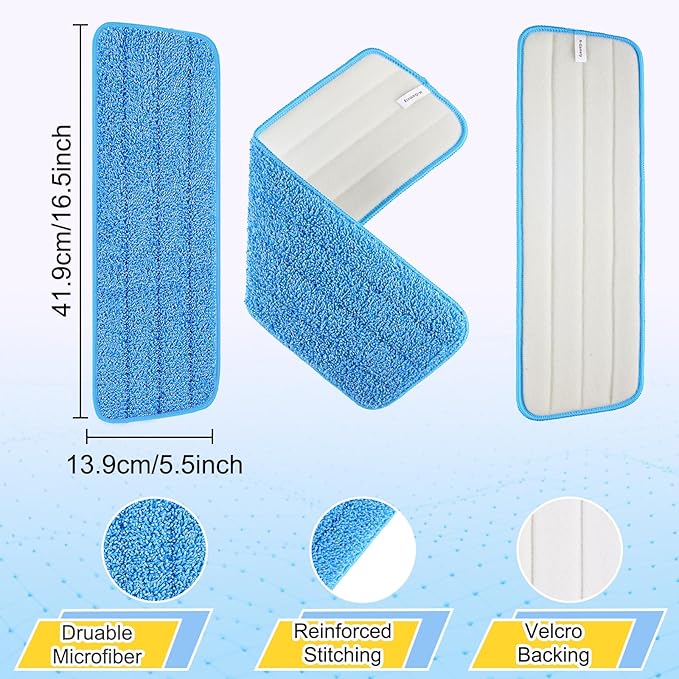 8 Pack 16.5 inch Reusable Mop Pads Microfiber Spray Mop Replacement Heads for Wet/Dry Mops Compatible with Bona Floor Care System