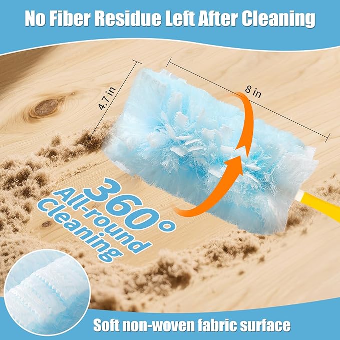 50 Count 360° Heavy Duty Duster Refills Compatible with Swiffer, Larger -Extra Thick Electrostatic Disposable dusters Refill for Electronics, Furniture, Blinds, Ceiling Fans, Unscented (Blue)