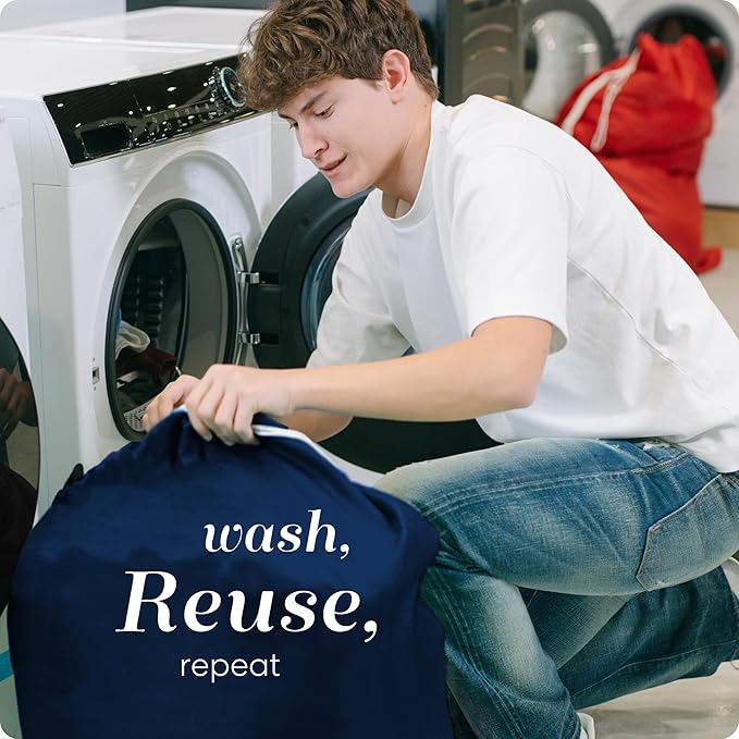 Nylon Laundry Bag - Locking Drawstring Closure and Machine Washable. These Bags will Fit a Laundry Basket or Hamper and Strong Enough to Carry up to Three Loads of Clothes. (Navy Blue)