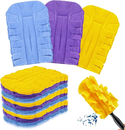 Zubebe 12 Pcs Duster Refill Reusable Fleece Duster Refills Feather Flat Dusters Multi Surface Washable Cleaning Pads Tools for Home, Blinds, Car, Pet, Furniture, Fans (Purple,Light Blue,Yellow)