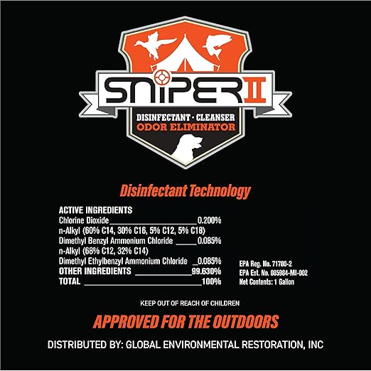 SNiPER II Disinfectant Cleanser and Odor Eliminator, Cleaner for Outdoor Disinfecting Purposes, Use for Hunting, Fishing, and Camping, Made in the USA, 16 Ounce Spray Bottle