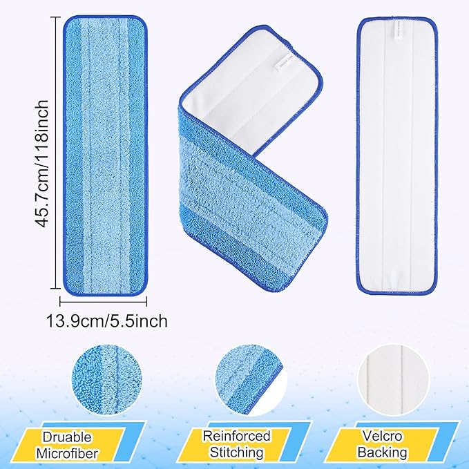 8 Pack 18 inch Reusable Mop Pads Microfiber Spray Mop Replacement Heads for Wet/Dry Mops Compatible with Bona Floor Care System
