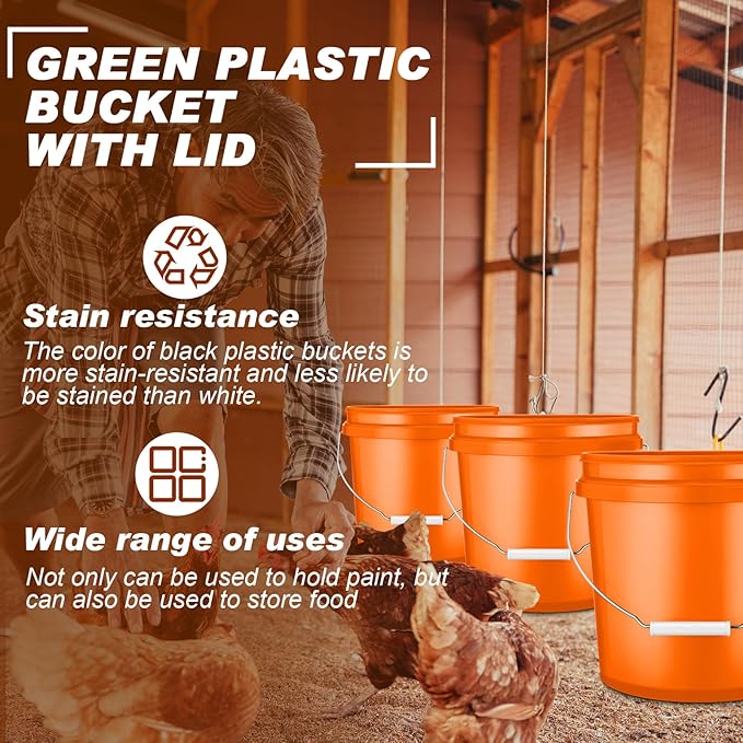 6 Pack 2 Gallon Plastic Bucket with Lid Heavy Duty Pail with Metal Handle Reusable Small Multipurpose Paint Buckets Container for Food Storage(Orange)