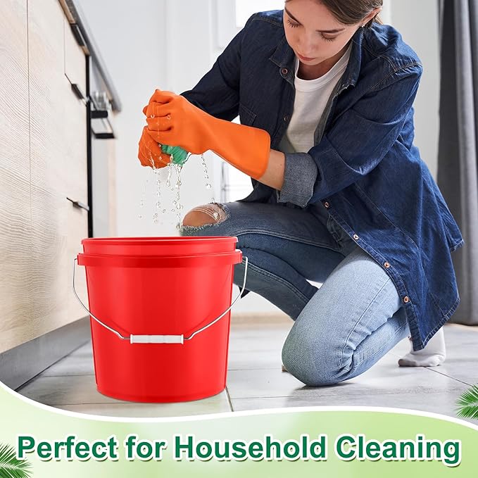 Tioncy 10 Pcs 2 Gallon Plastic Bucket with Lid Heavy Duty 2 Gallon Bucket Pail with Lid Handle for Storage Container Home Household Cleaning (Red)