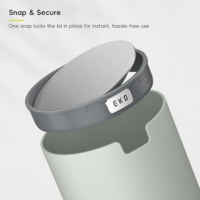 EKO Mini Desk Trash Can with Swing-Top Lid 0.4 Gallon Small Table Round Wastebasket for Office, Home, Car (Sage)