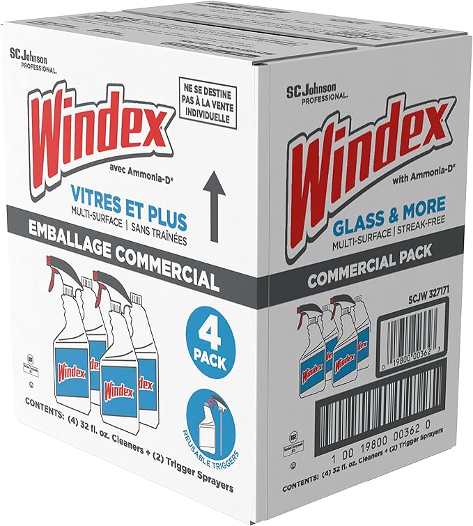 SC Johnson Windex Original Glass Cleaner, Fresh Scent, 32 oz Spray Bottle, 4/Carton (327171)