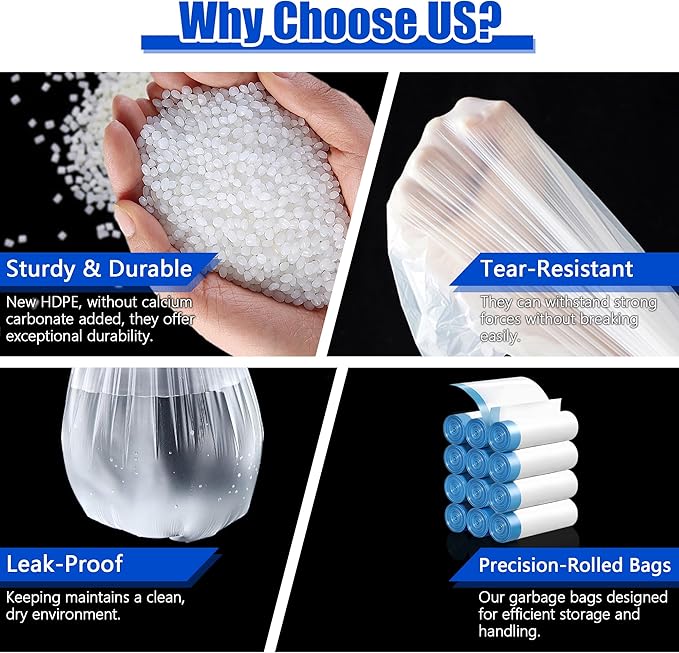 5 Gallon Trash Bags, 360 Count -1.2 Mil Drawstring Small Garbage Bags, White Plastic Trash Can Liners for Bathroom Accessories, 18 Liter, Bedroom, Dorm Room Essentials, Office