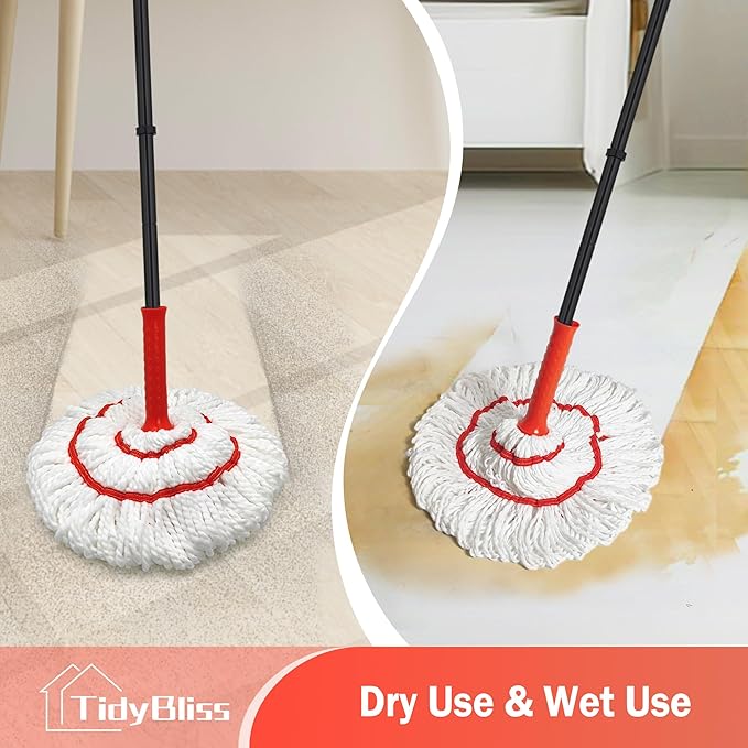 Self Wringing Twist Mop for Floor Cleaning, 57.5 inches Long Handle Cotton String Mop with Wringer, Washable Microfiber Wet Mop with Scouring Pad for Hardwood, Tile, Bathtub, Kitchen