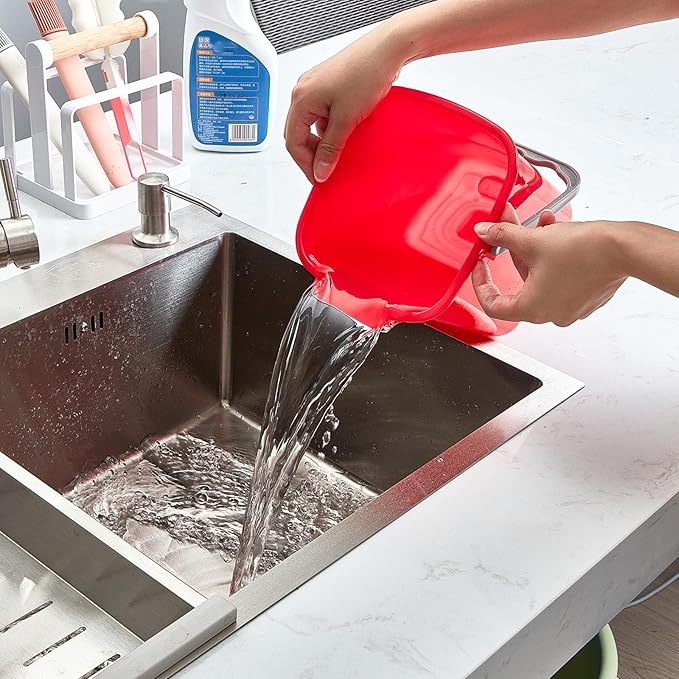 Irenare 12 Pcs Sanitizing Bucket 3 Quart Cleaning Pail Small Detergent Square, Spout and Handle Plastic Utility Sanitizer Buckets for Restaurant Kitchen Home Offices (Red)