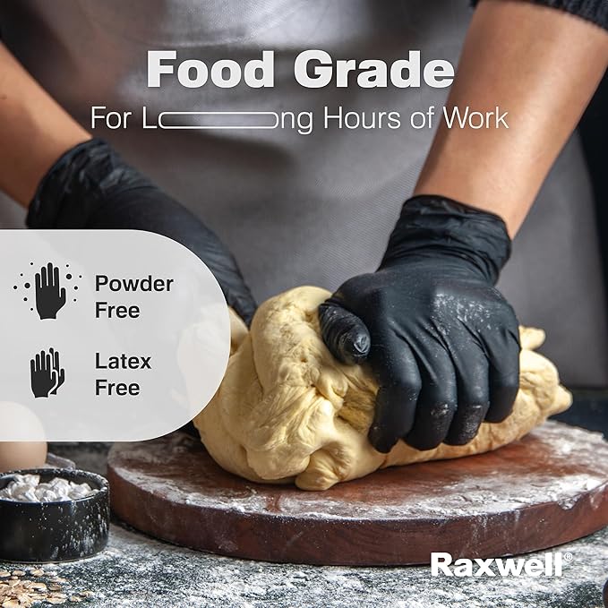 Raxwell Black Nitrile Gloves | Black Gloves Disposable Latex Free 4.5mil Powder Free, Food Safe Gloves, Cooking Gloves