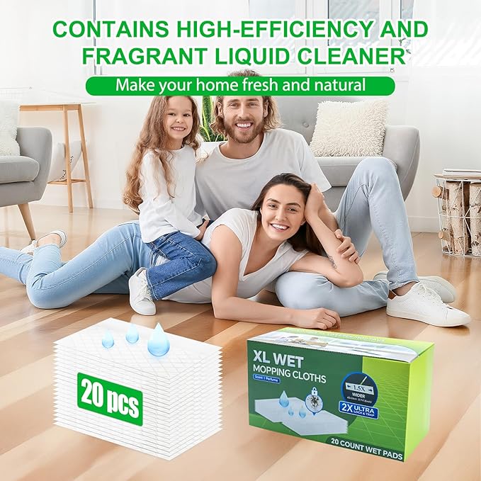 20 Count XL Wet Pads Refills for Swiffer Sweeper XL Mop, Disposable X-Large Wet Mopping Cloths, Extra Large Size Pads Refill for Multi-Surface Floor Cleaning