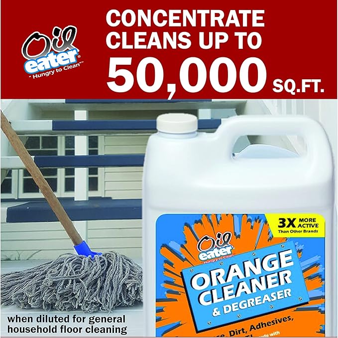 Orange Cleaner Degreaser, 1-Gallon Concentrate for Oil Removal, Grease Stains and Heavy Duty Automotive, Outdoor, Floor Cleaning, Grease & Gunk