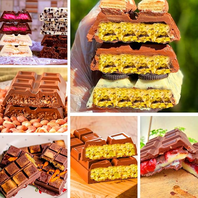 Mity rain 4pcs Chocolate Bar Mold Deep, Silicone Thick Chocolate Bar Mold for Stuffed Bar, Knafeh Pistachio Chocolate Bar Break Apart Candy Bar Molds with 100pcs Storage Bags + 1pc Scraper, Brown