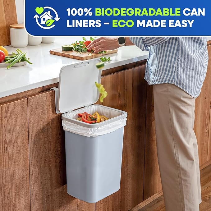 5-Gallon Compostable Trash Bags Biodegradable Trash Bags, 19.5" x 23" 0.7 Mil Can Liners 12 Rolls of 25/Roll, 300/Case