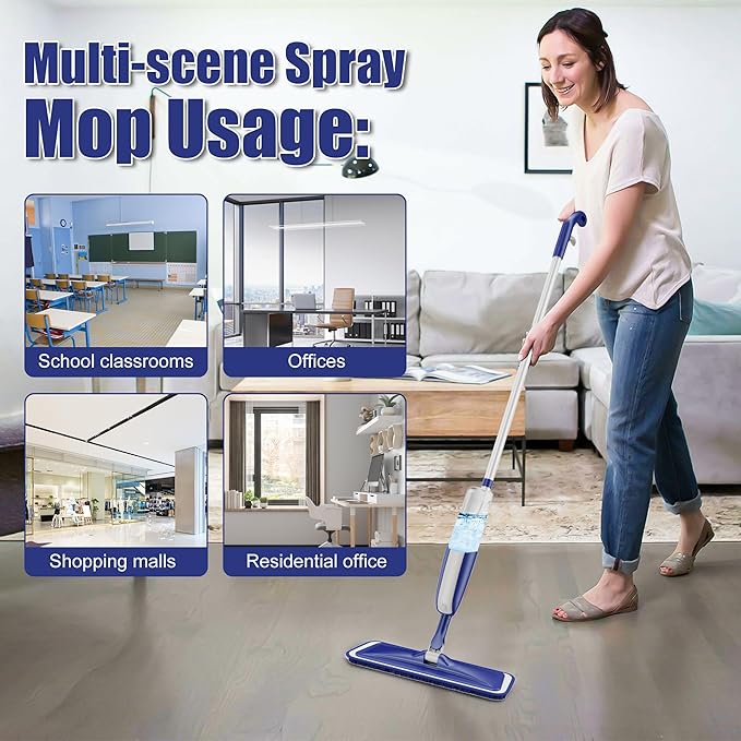 Wet Dust Mops for Hardwood Floor Cleaning - MEXERRIS Microfiber Spray Mops with 4X Reusable Washable Pads 2X Bottles Wood Floor Mops with Spray Home Commercial Use for Hardwood Laminate Tiles Floors
