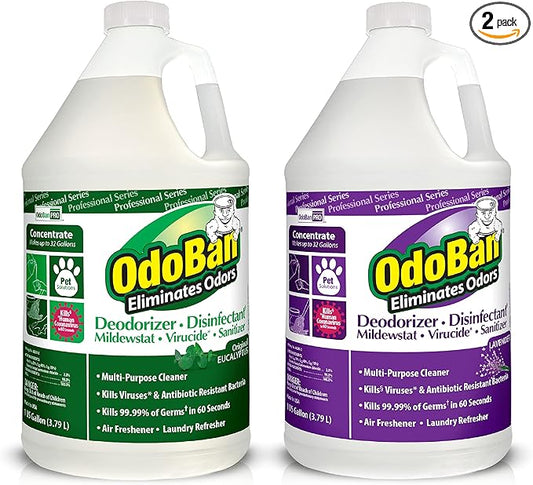 OdoBan Professional Disinfectant and Odor Eliminator Concentrate, Made in the USA, Original Eucalyptus and Lavender Scents, 2-Pack, 1 Gallon Each