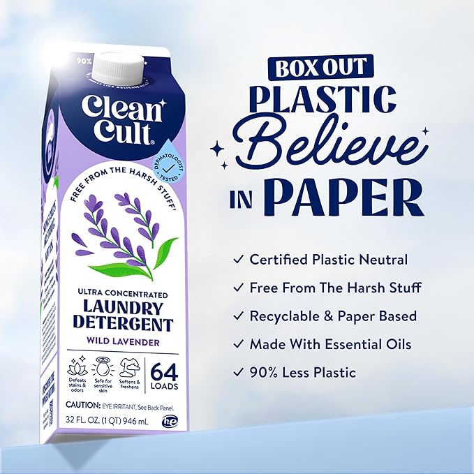 Ultra Concentrated Liquid Laundry Detergent Soap, 192 loads (96 oz), Long Lasting Scent, 90% Less Plastic, No Harsh Chemicals, Wild Lavender, Defeats Stains & Odors, HE/Standard Compatible
