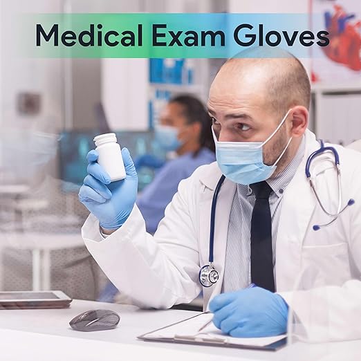 Medical Exam Blue Nitrile Gloves Large 1000 Count - 3 Mil Powder and Latex Free Disposable Gloves - Case of 10 Boxes of 100