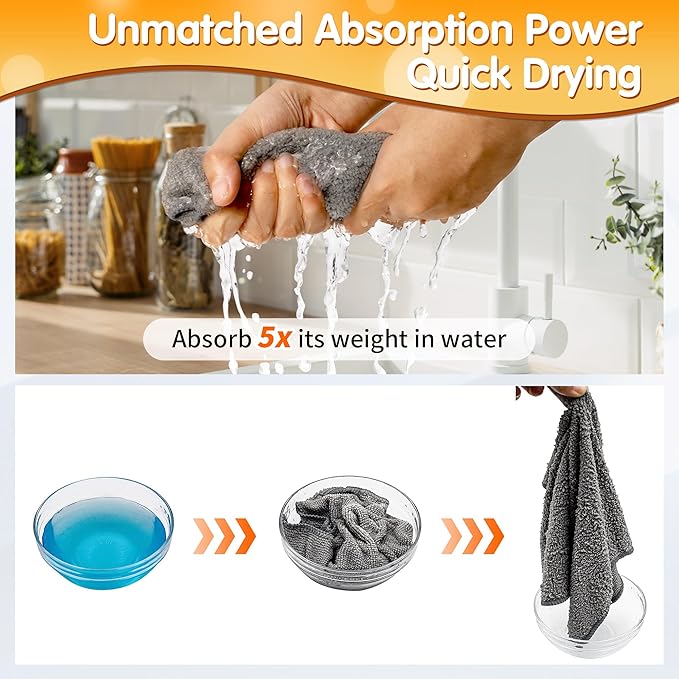 FIXSMITH Microfiber Cleaning Cloth -Pack of 8, Highly Absorbent Cleaning Rags(Grey&Orange), 16"X12" All Purpose Cleaning Towels for Housekeeping, Kitchen, Car, Reusable Microfiber Towels