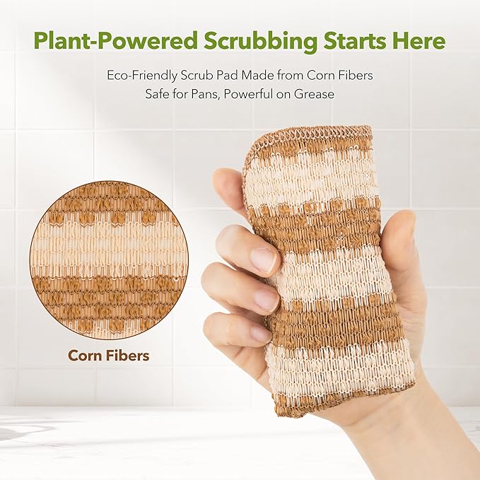 Modu 10 Pcs EcoCorn Dish Scrubber, Dishwashing Mesh Net, Kitchen Scrub Sponges-Biodegradable Corn Fiber, Non-Scratch, Ordor-Free, Microplastic-Free, All Purpose Kitchen & Household Cleaning (10 count)