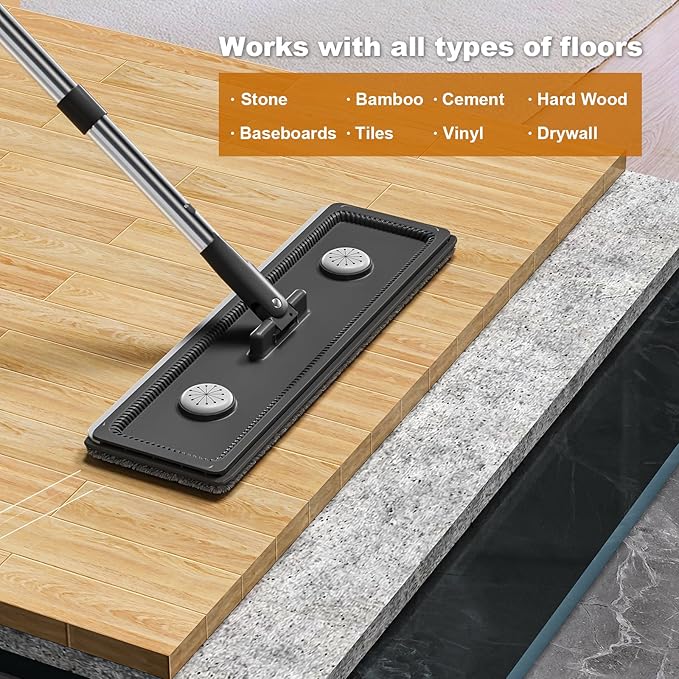 Mop and Bucket with Wringer Set,Hands Free Flat Floor Mop and Bucket,4 Washable Microfiber Pads Included,Wet and Dry Use, Home Floor Cleaning System for All Floor Types and Windows