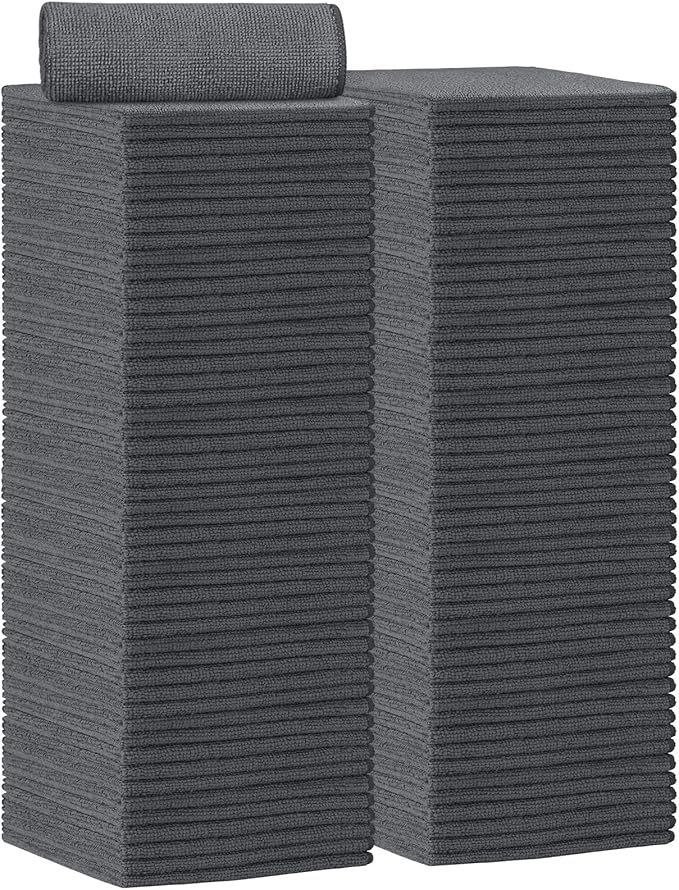 AIDEA Microfiber Cleaning Cloth 100PK, Soft Microfiber Towels for Cars, Absorbent Cleaning Rags, Lint-Free Streak-Free Wash Cloths for House, Kitchen, Window(12inx12in), Grey