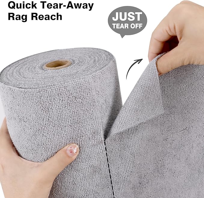 Microfiber Cloth Roll 75 Pack, 180GSM, Tear Away Microfiber Towels 12x12 Inch, Reusable Cleaning Rags for Car Detailing, Kitchen, Dishes, House Cleaning, Windows, Glass, Garage, Shop (Grey)