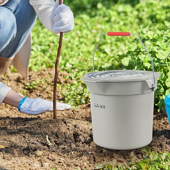 4 Packs Commercial Round Buckets, 14 Quart Plastic Round Utility Pail with Handle, Grey