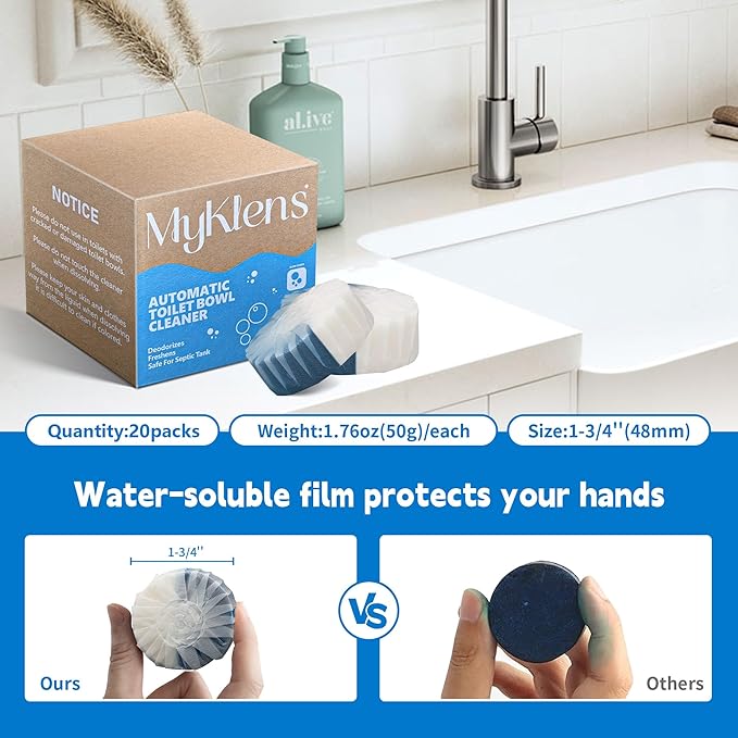 Toilet Bowl Cleaner Tablets, Automatic Toilet Tank Cleaner for Deodorizing & Descaling, Long-Lasting with Sustained Release Technology for Bathroom Cleaners, Blue & White, 20 Packs