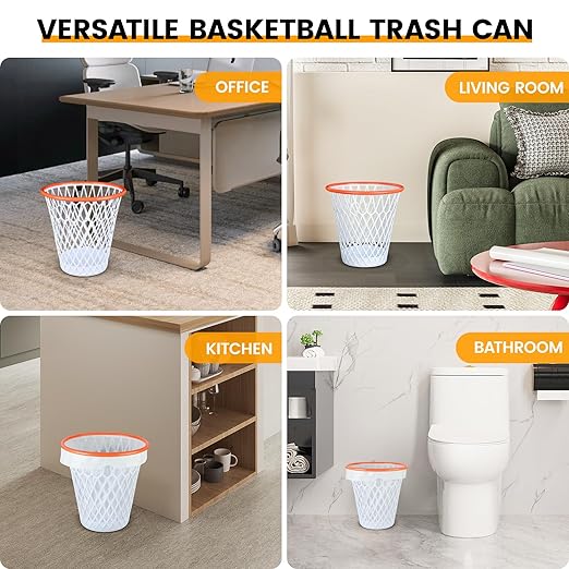 Basketball Trash Can,4.5 Gallon Wastebasket, Easter basket,Garbage Can, Basketball Hoop Style,Basketball Net Waste Basket,Basketball gift,Basketball-Themed Gift,Size Dia11"x12"for Basketball Party.