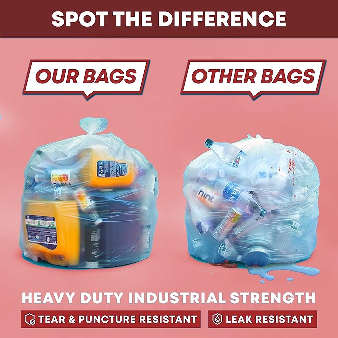 Clear 13 Gallon Trash Bags – Bulk 1000 Count – Tall Kitchen Garbage Bags – 13 Gal Unscented Plastic Can Liners for Bathroom, Office, Janitorial, Commercial, Industrial, Municipal – Drawstring-Free