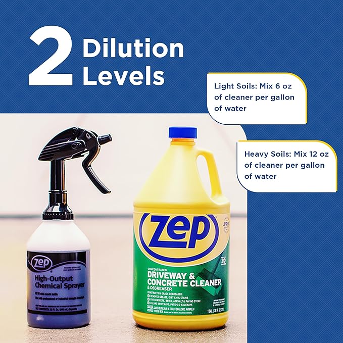 Zep Driveway, Masonry and Concrete Cleaner and Degreaser Concentrate - 1 Gallon (Case of 4) ZUCON128 - Construction Grade Degreaser Removes Grease, Dirt, and Oil Stains on Concrete, Brick, Asphalt,