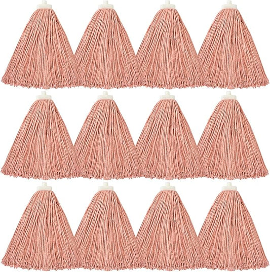 Matthew Cleaning Screw-on Heavy Duty Cotton Wet Mop Replacement Heads(Orange, Medium,12 Pack) with 2 Pack Microfiber Cloth for Residential & Commercial Floor Cleaning Use- Fit Standard American Screw