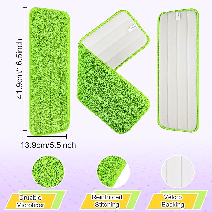 Set of 3 Microfiber Spray Mop Replacement Heads for Wet/Dry Mops Reusable Replacement Refills Fits for Bona Floor Care System (green)