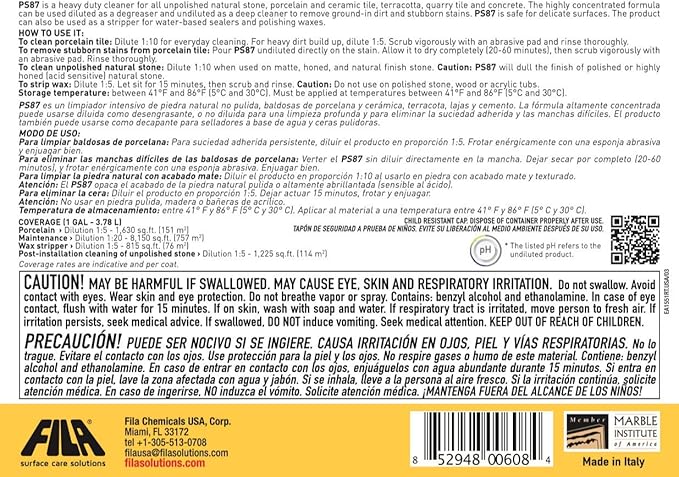 FILA Surface Care Solutions PS87 Heavy Duty Cleaner and Degreaser, 1 GAL (PS87 Heavy Duty Cleaner,), 128 Fl Oz (Pack of 1)