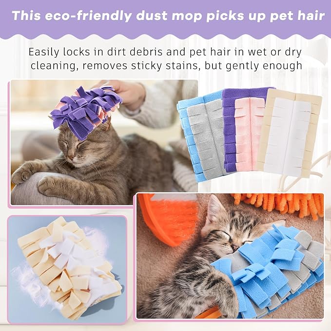 Zubebe 3 Pcs Duster Refill Reusable Fleece Duster Refills Feather Flat Dusters Multi Surface Washable Cleaning Pads Tools for Home, Blinds, Car, Pet, Furniture, Fans (Classic Color)