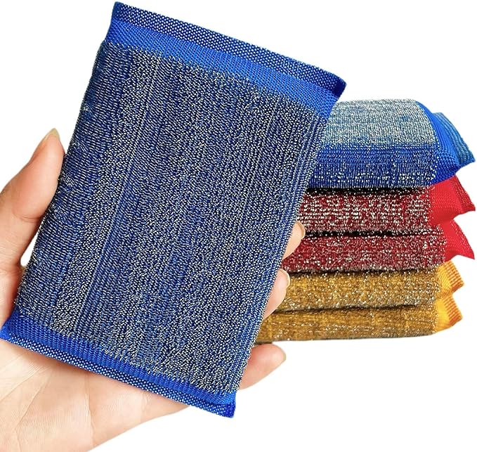 Kitchen Sponges for Dishes Steel Wool Scrubber Sponges for Kitchen Heavy Duty Non-Scratch Scrubbing Cleaner (6 Pack) (Colours)