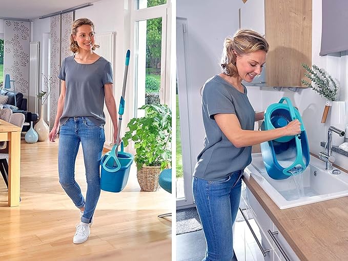 Leifheit Clean Twist Spin Mop and Bucket Set with Rollers | Telescopic Handle, 360° Joint, Spin-Dry System | Easy Glide Wheels | Blue
