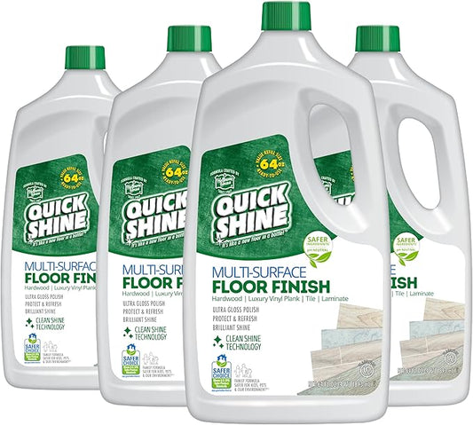 Quick Shine Multi-Surface Floor Finish-Polish 64oz-4pk | Safer Choice, No PFAS, pH Neutral Clean Shine Technology | Squirt & Spread | For Wood, Laminate, LVP, LVT, Tile & Stone | Made in USA