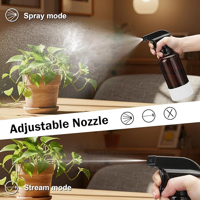 Glass Spray Bottles with Silicone Sleeve 16.9oz 2 Pack Empty Spray Bottle for Hair Mist/Stream Spraying for Cleaning Solutions, Plants, Essential Oils (Brown-grey&white)