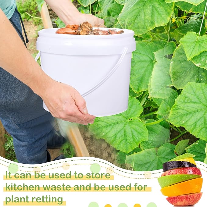 Leinuosen 8 Pcs Plastic Bucket with Handle and Lid Durable Heavy Duty Food Safe Bucket Pail Container for Multipurpose Storage Paint Art Crafts Projects, BPA Free(3 Gallon,White)