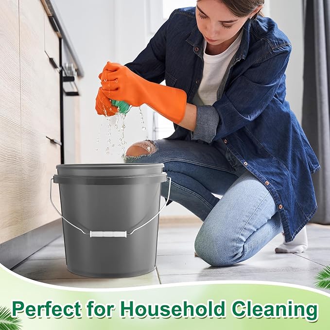 Tioncy 10 Pcs 2 Gallon Plastic Bucket with Lid Heavy Duty 2 Gallon Bucket Pail with Lid Handle for Storage Container Home Household Cleaning (Grey)