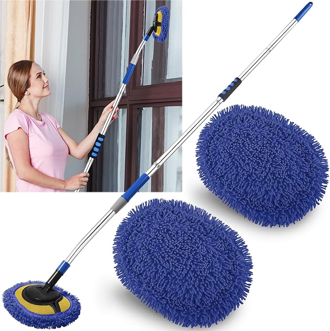 Wall Cleaner,Blue Wall Cleaner Mop with Long Handle Max 66’’ Wall Mop,Rotatable Adjustable Cleaning Mop,Ceiling Dust Mop,Cleaning Tool for Walls/Baseboard/Floors, Car Washes