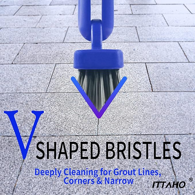 ITTAHO 2 Pack Grout Brush with Long Handle, 56.5'' Swivel Grout Cleaning Brush,V-Shape Grout Scrub Brush, Extendable Handle Grout Cleaner Brush for Tile Floors，Bathroom,Baseboard,Shower,Corner