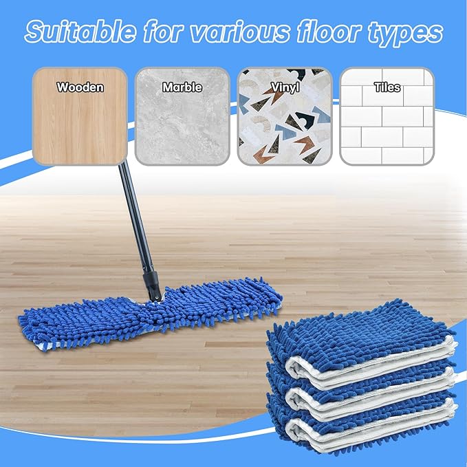 4 Pack Mop Heads Replacements Compatible with O-cedar Dual-Action Flip Mop,Microfiber&Chenille Mop Replace Head for Dry/Wet Use,Double-sided,Reusable and Washable Dust Mop Refills for Floor Cleaning