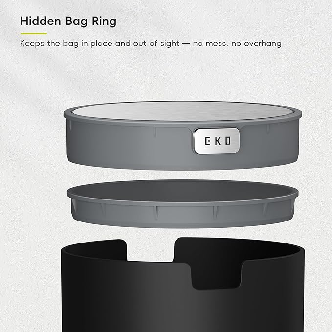 EKO Fandy 0.58 Gal/2.2L Mini Trash Can with Lid, Swing-Top Desktop Trash Can for Bathroom, Countertop, Vanity, Desk or Office, Small Garbage Bin (Black)