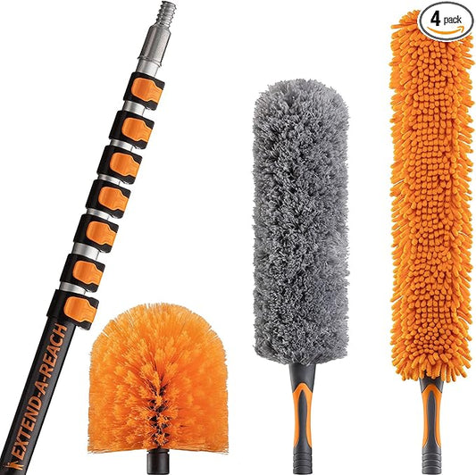 36 Foot High Reach Duster Kit with 5-30 ft Extension Pole // High Ceiling Duster Cleaning Kit with Telescopic Pole // Cobweb Duster // Feather Duster and Ceiling Fan Duster // The Ultimate Dusting Kit