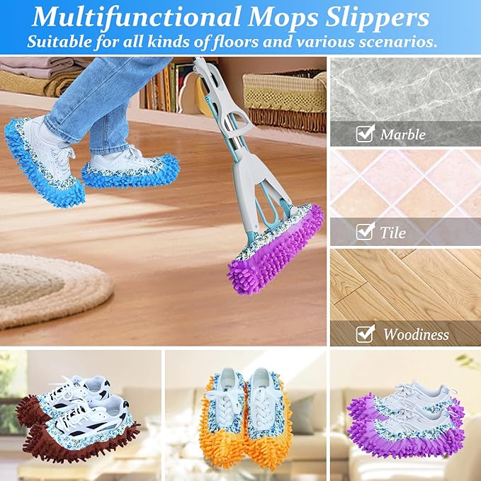 Mop Slippers Shoes Cover Duster - Microfiber Mopping Slippers for Floor Cleaning,Floor Cleaning Tools, Washable Reusable Socks Mop Shoes Microfiber Foot Socks (4 Pairs)